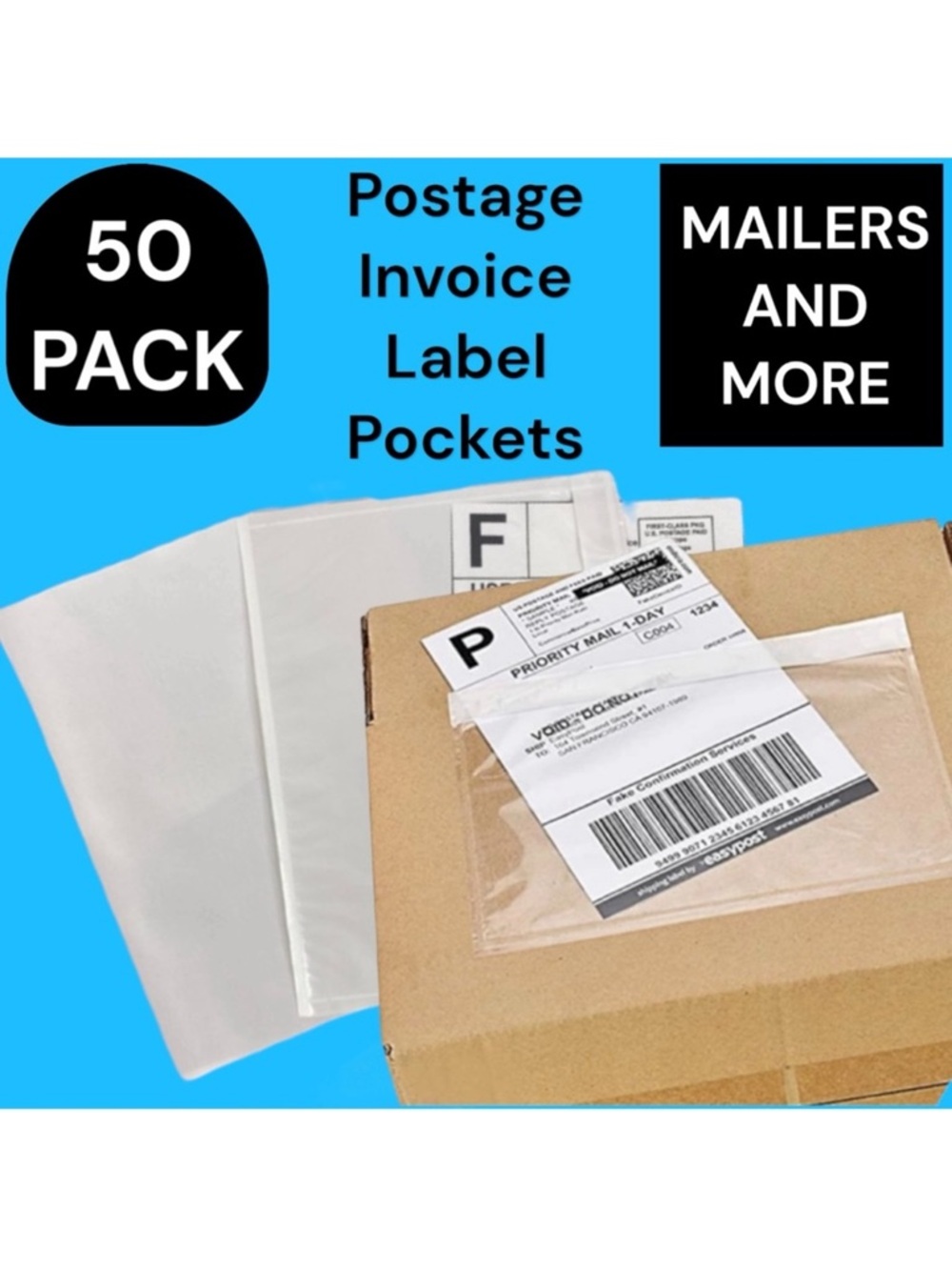 50 (7.5 X 5.5) Postage Invoice , Package Slip, Label Cover Pocket PRICE IS FIRM
